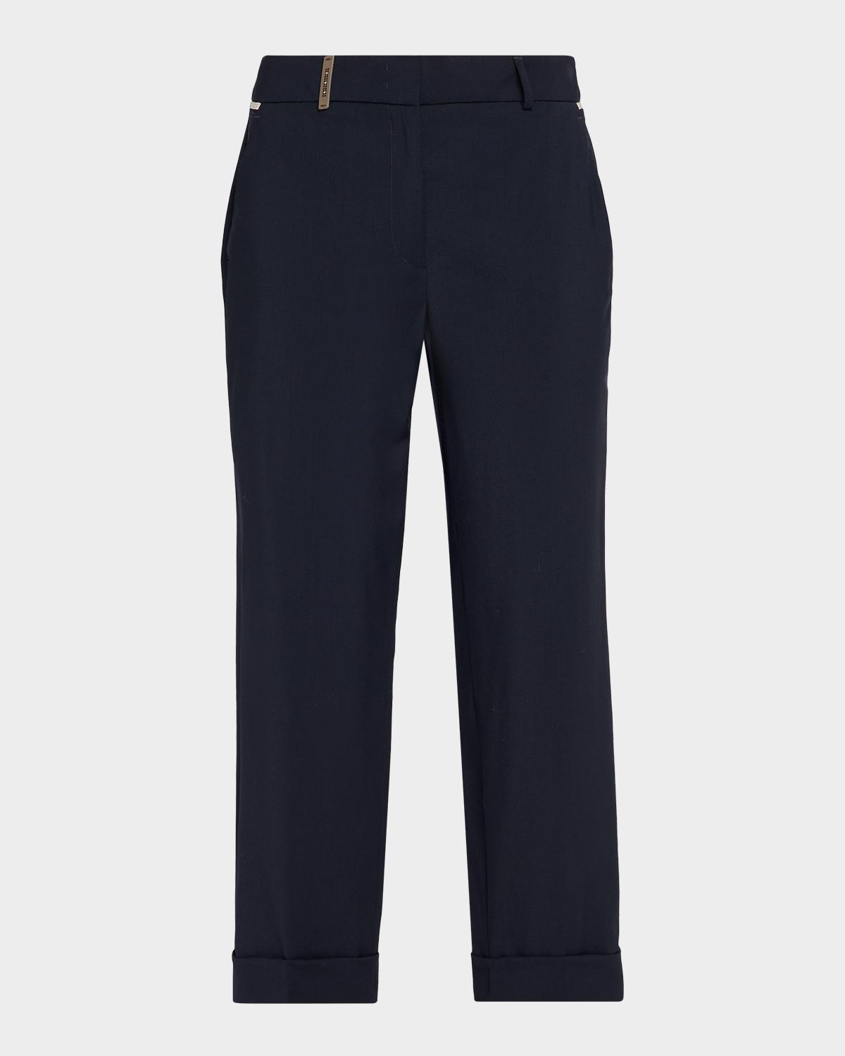 Peserico Cropped Straight-Leg Stretch Wool Pants