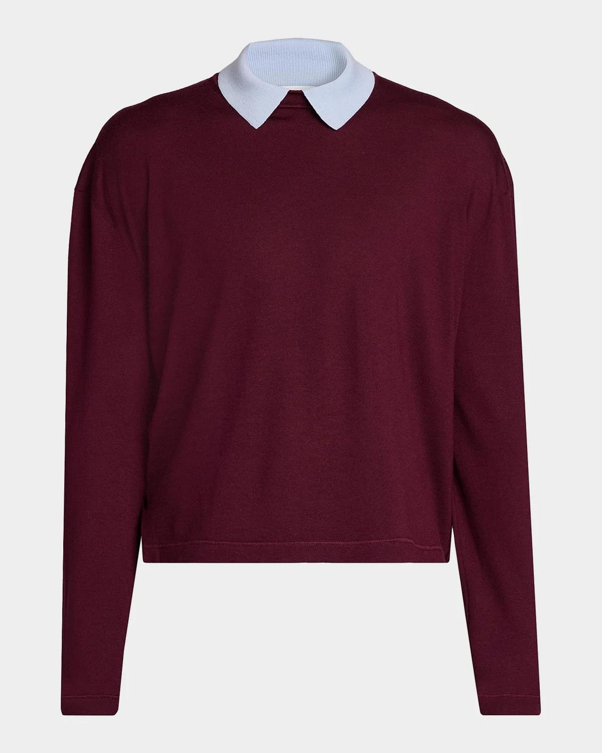 Jil Sander Men & Apos;s Contrast Collar Wool Sweater In Haiti