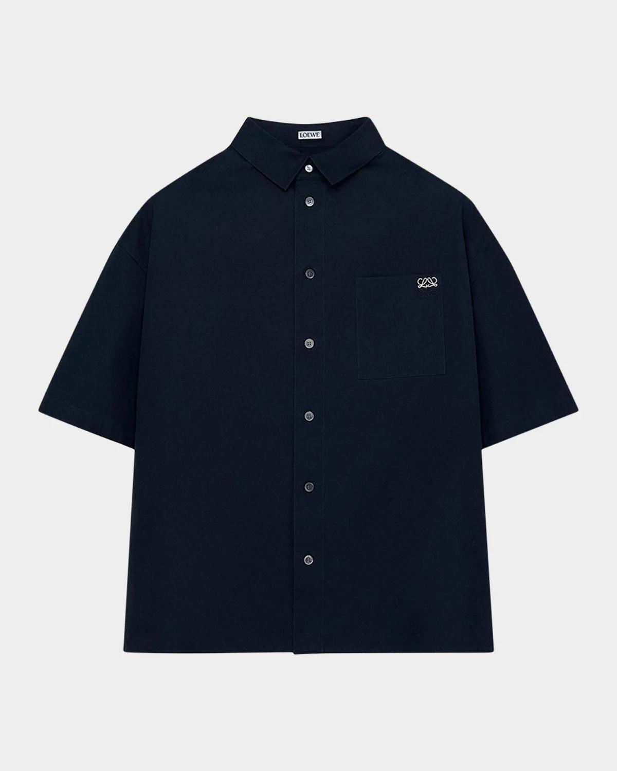 LOEWE Men's Short-Sleeve Heavy Cotton Button-Front Shirt