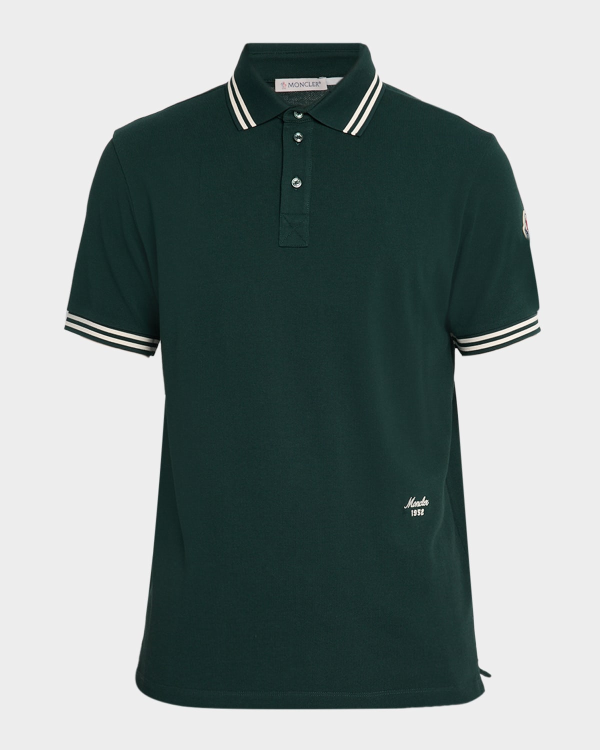 Moncler Men 's Striped Cotton Pique Polo Shirt | Image 1 Moncler Men 's Striped Cotton Pique Polo Shirt | Image 1