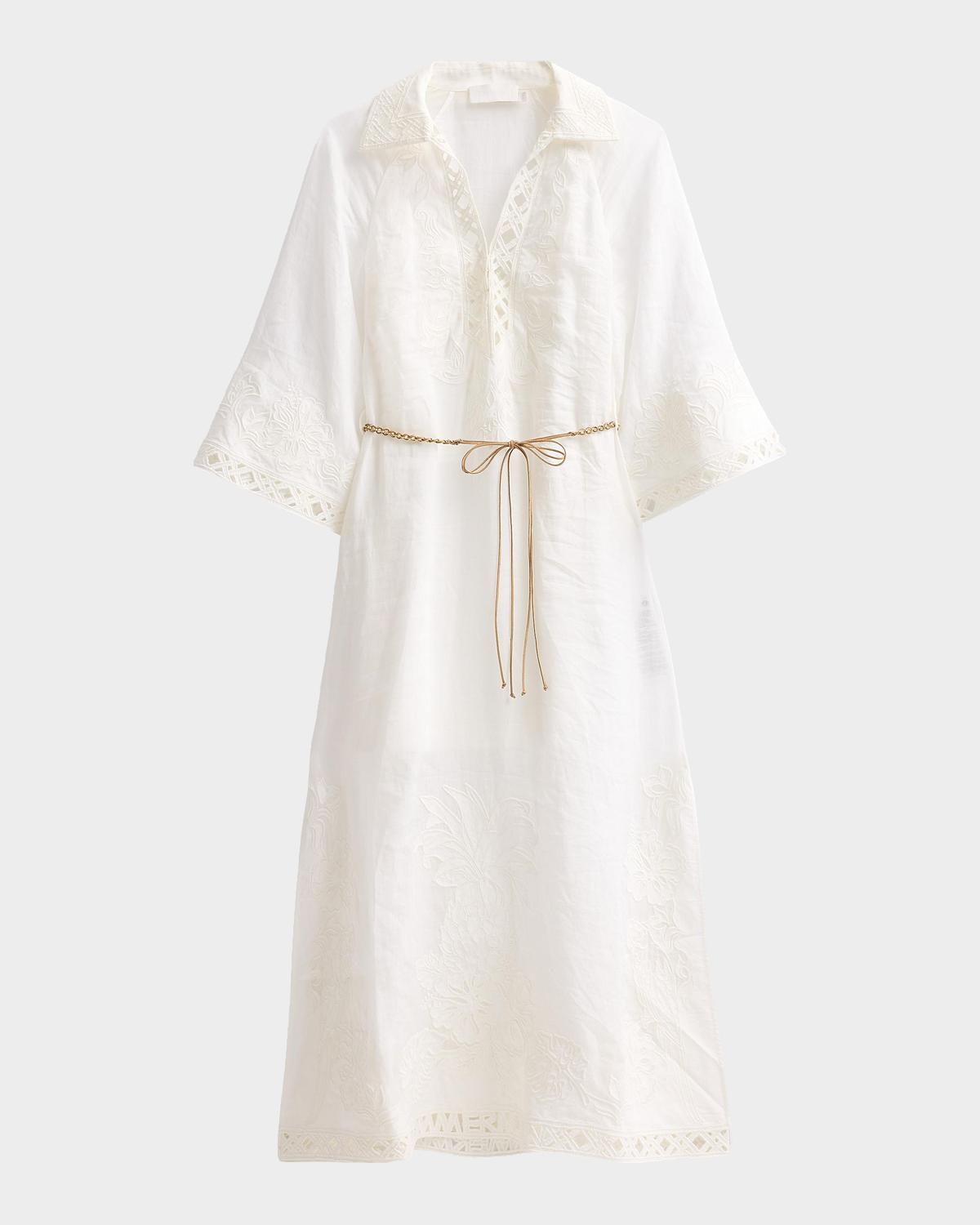 Zimmermann Indra Embroidered Belted Midi Dress