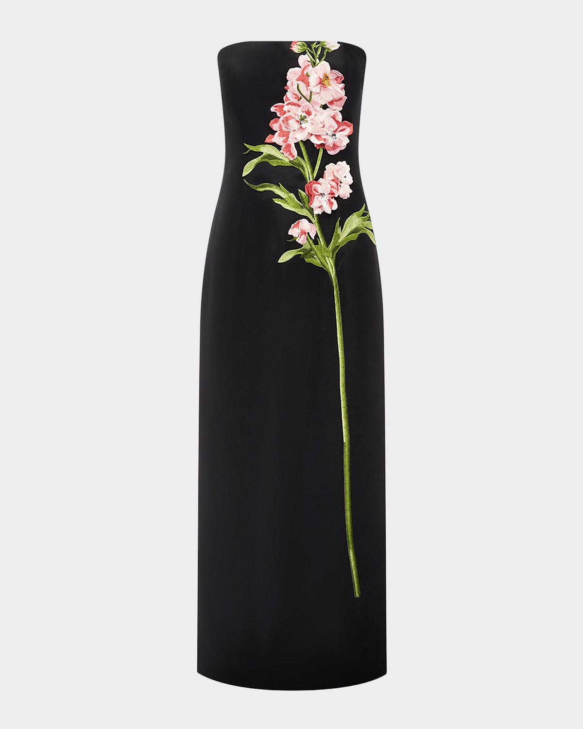 LEO LIN Rayna Strapless Embroidered Column Maxi Dress