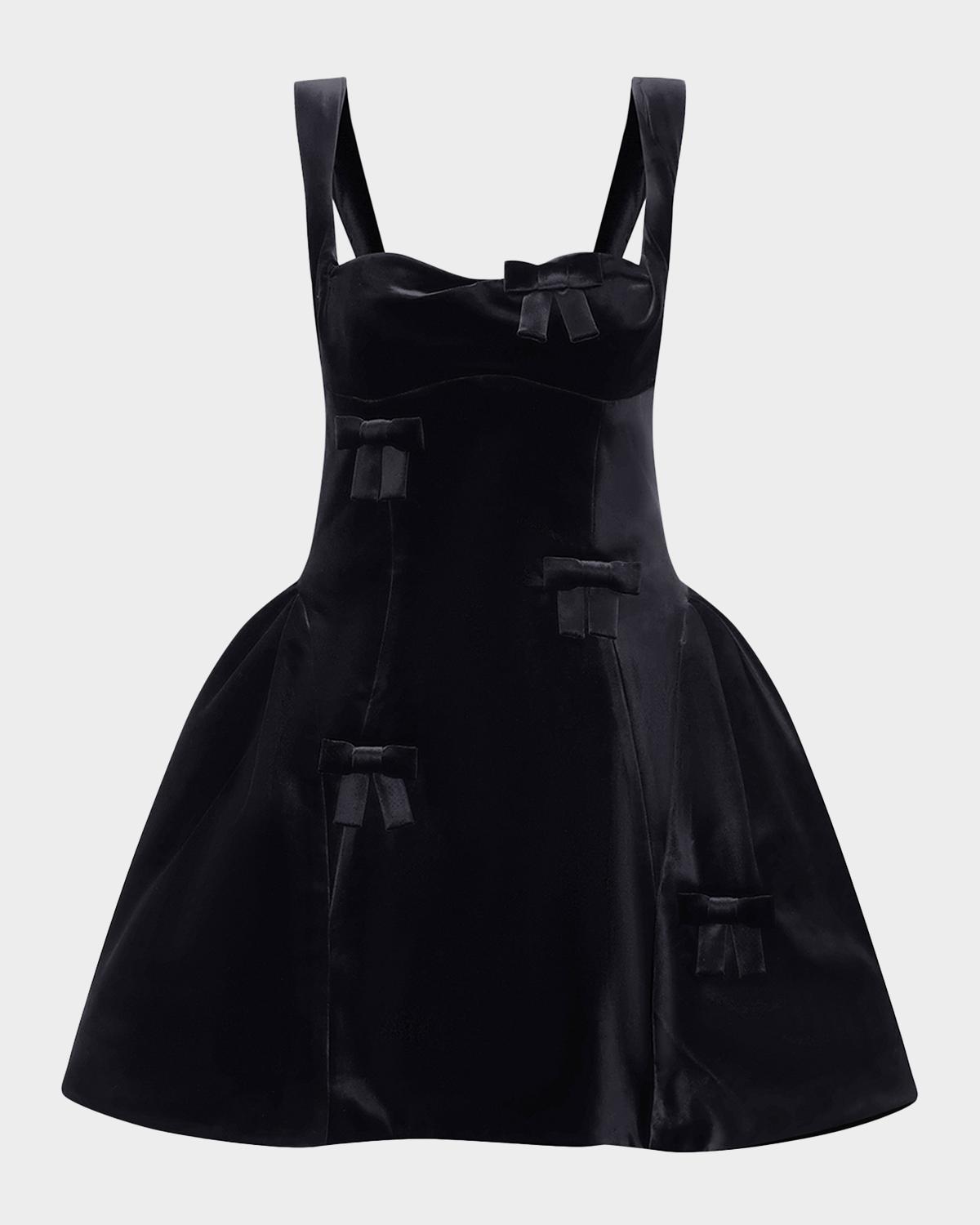 LEO LIN Ariel Velvet Bow-Embellished Mini Dress