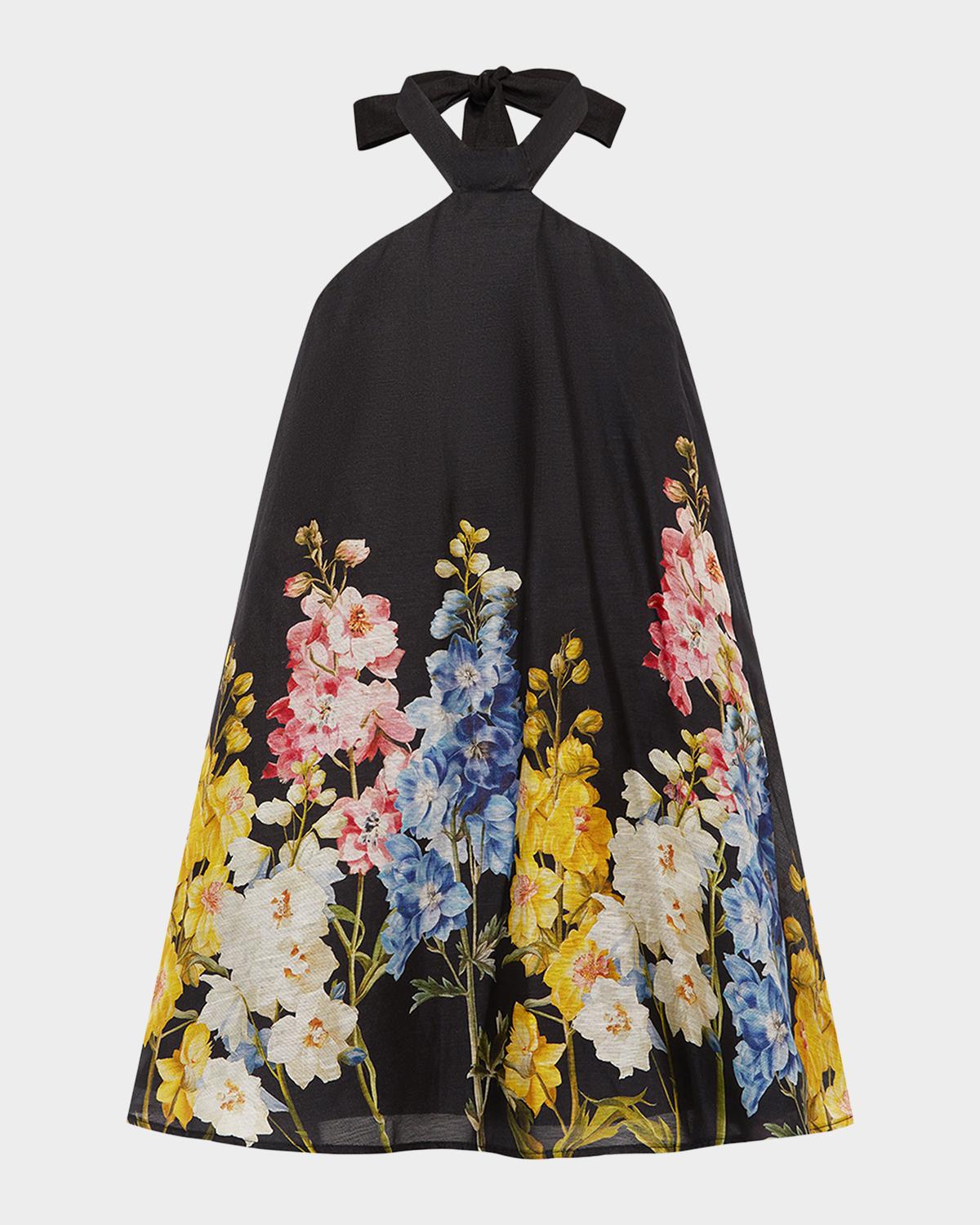 LEO LIN Eloise Floral-Print Trapeze Halter Mini Dress