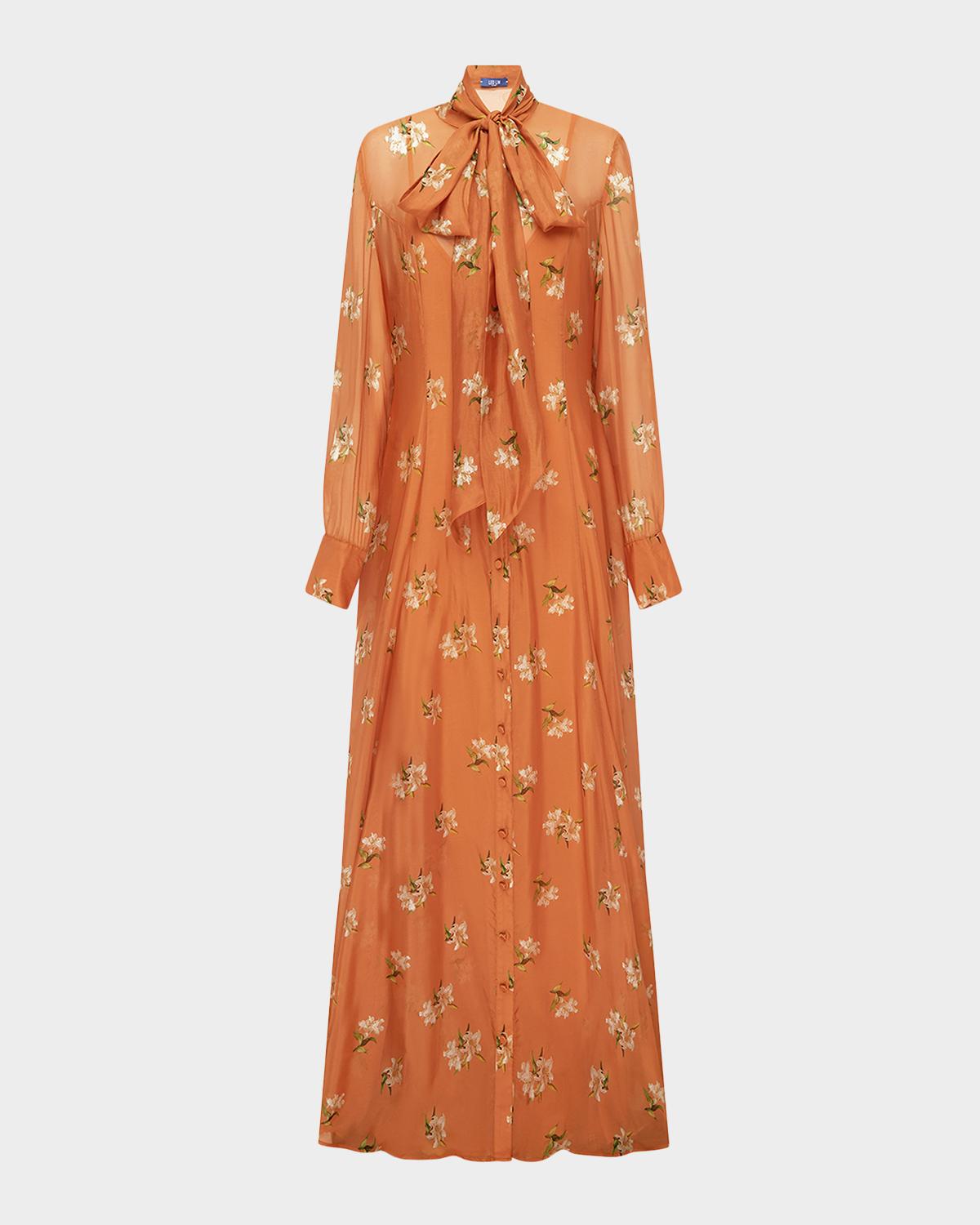 LEO LIN Lilith Tie-Neck Floral Maxi Dress