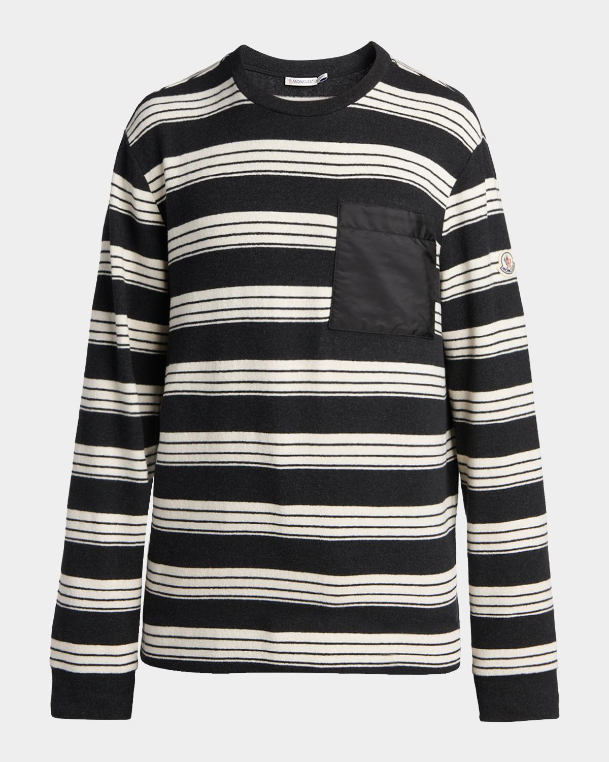 Moncler Men's Stripe Patch-Pocket Long-Sleeve T-Shirt