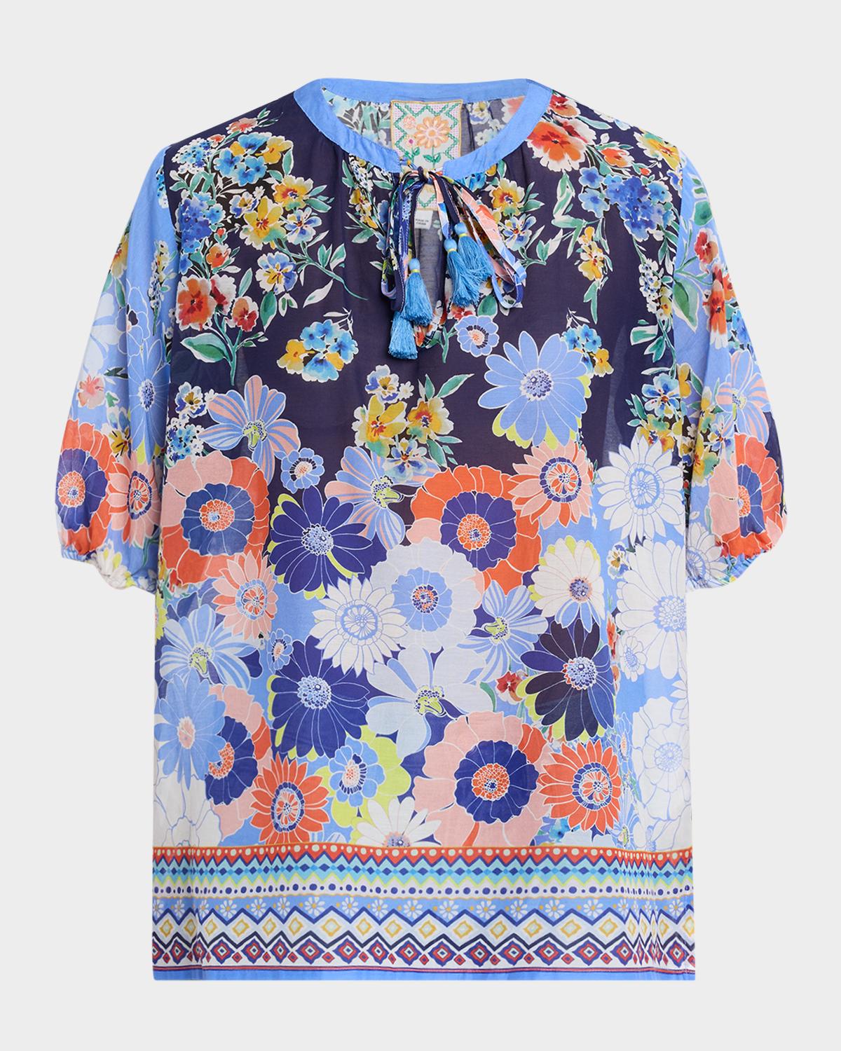 Johnny Was Margot Tasseled Floral-Print Blouse
