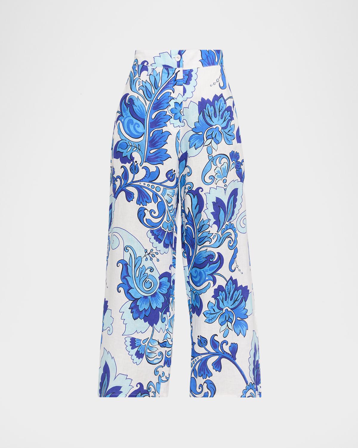 Johnny Was Floral Bias-Cut Linen Maxi Dress
