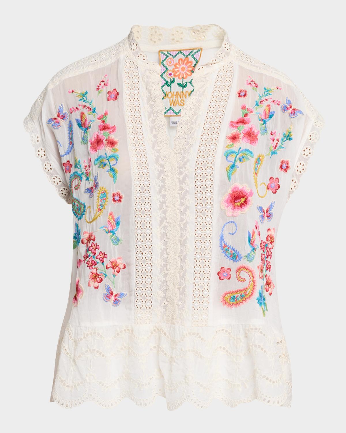 Johnny Was Astrud Embroidered Eyelet Blouse