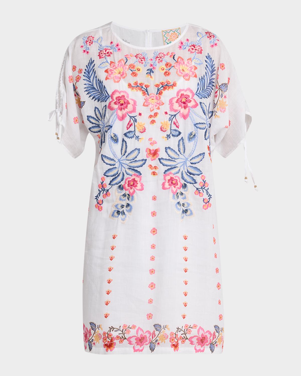 Johnny Was Embroidered Split-Sleeve Mini Dress