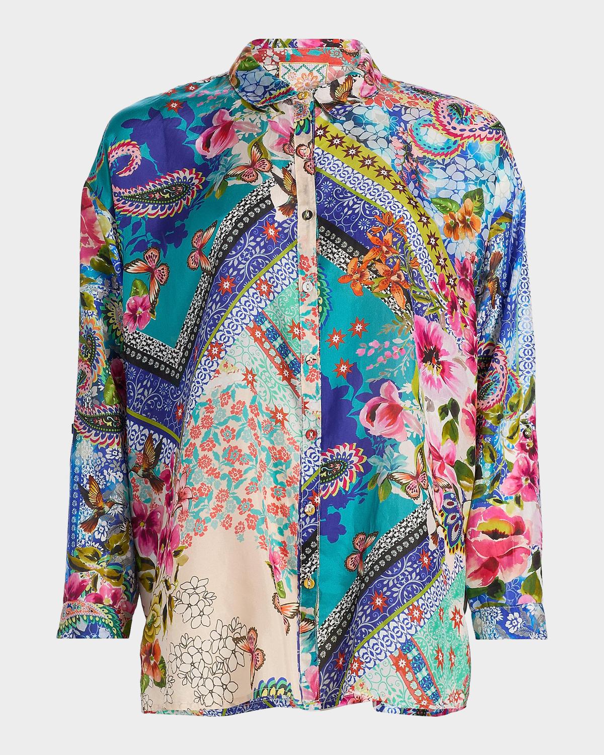 Johnny Was Audrey Evie Patchwork Silk Tunic