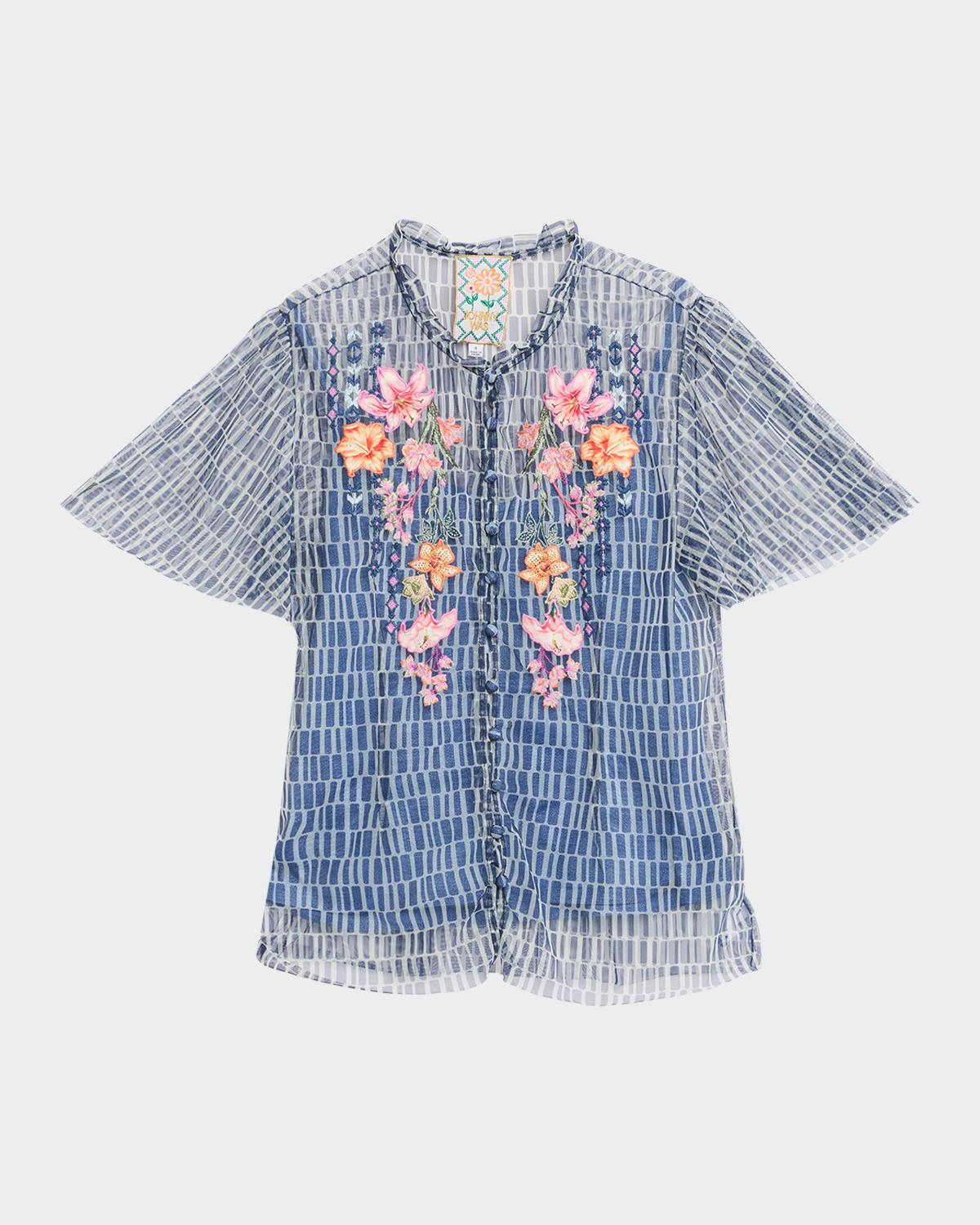 Johnny Was Leandra Embroidered Mesh Blouse