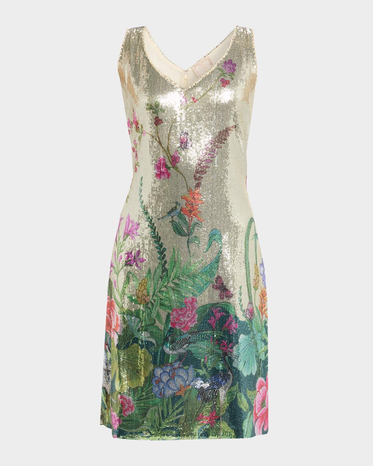 Johnny Was Monika Floral-Print Sequin Mini Dress