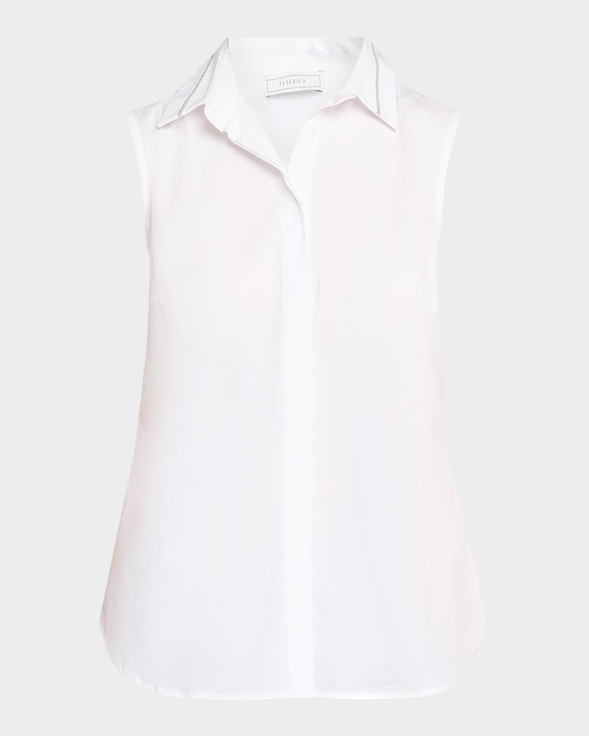 Peserico Chain-Trim Sleeveless Stretch Cotton Shirt