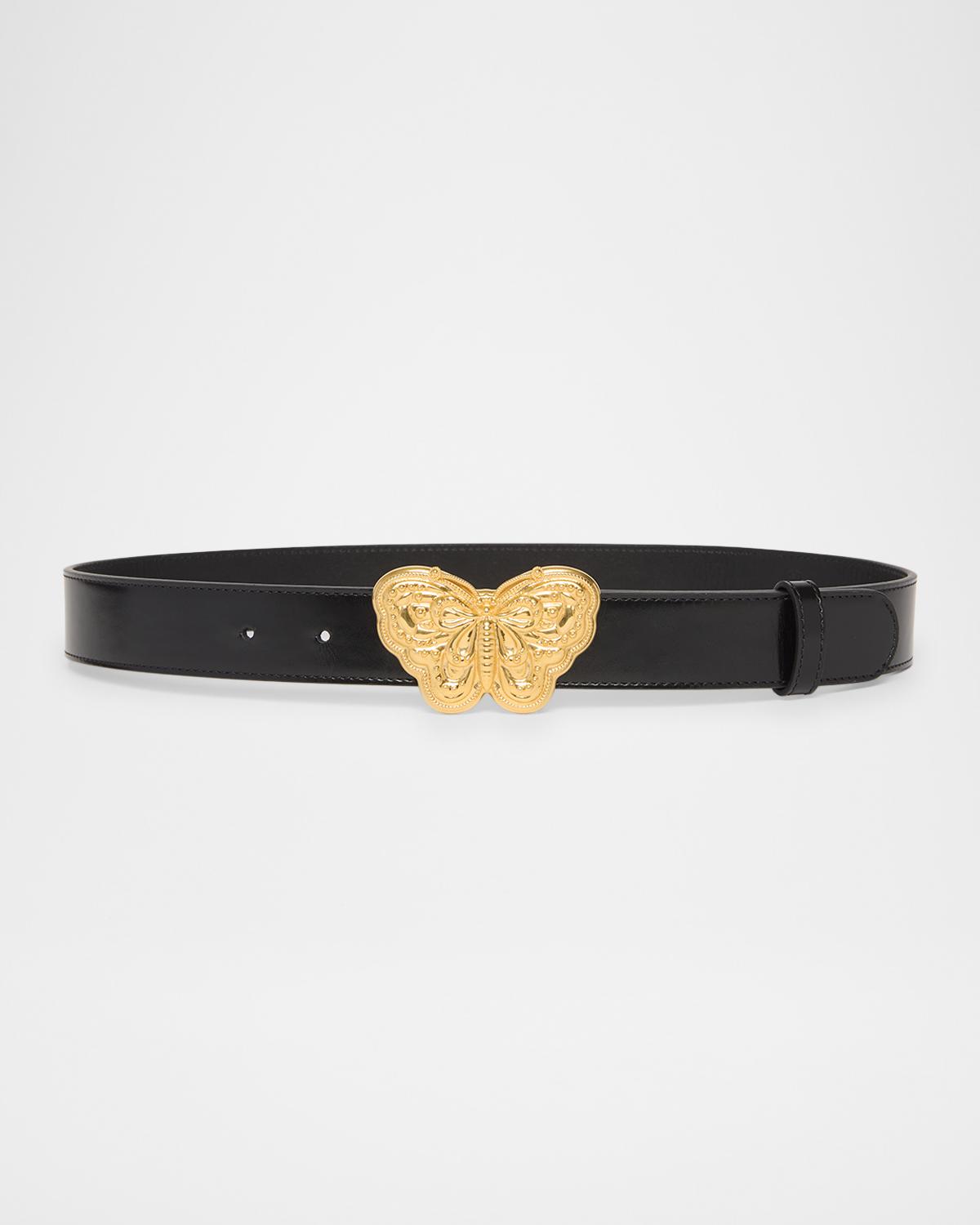 Valentino Garavani Butterfly Buckle Leather Belt 30mm In Black