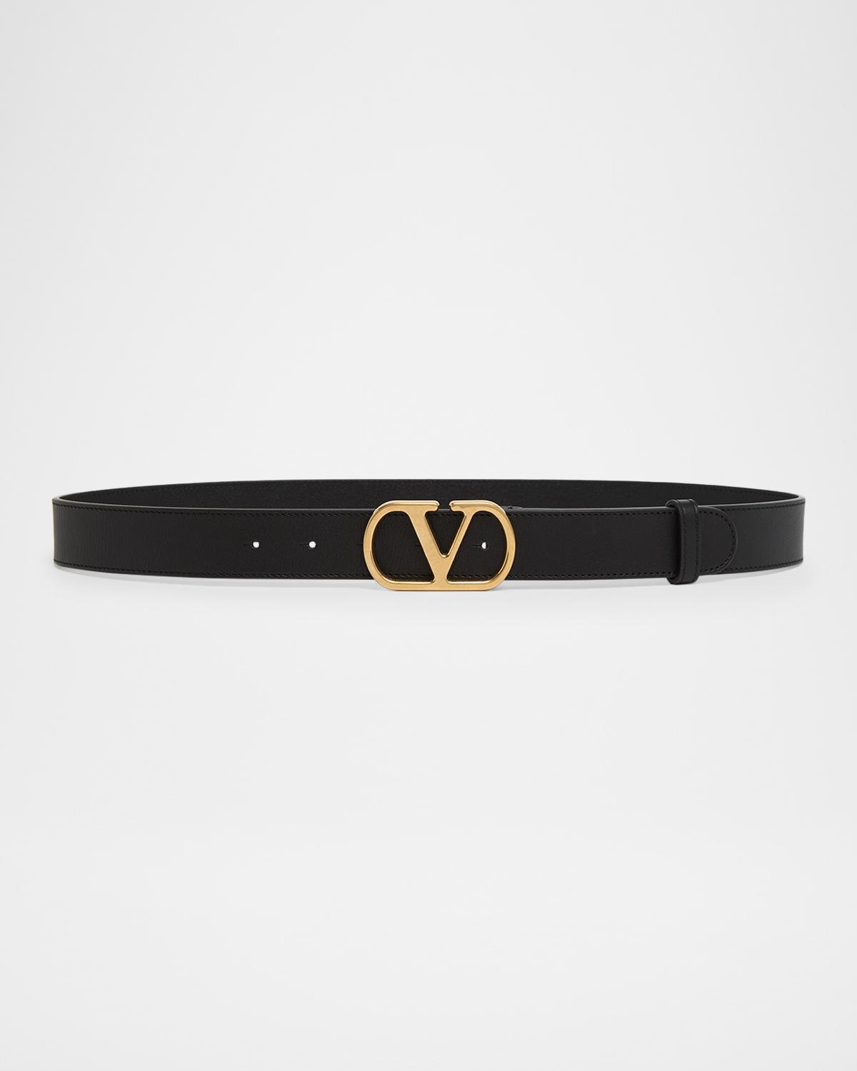 Valentino Garavani Vlogo Signature Leather Belt 30mm In Black