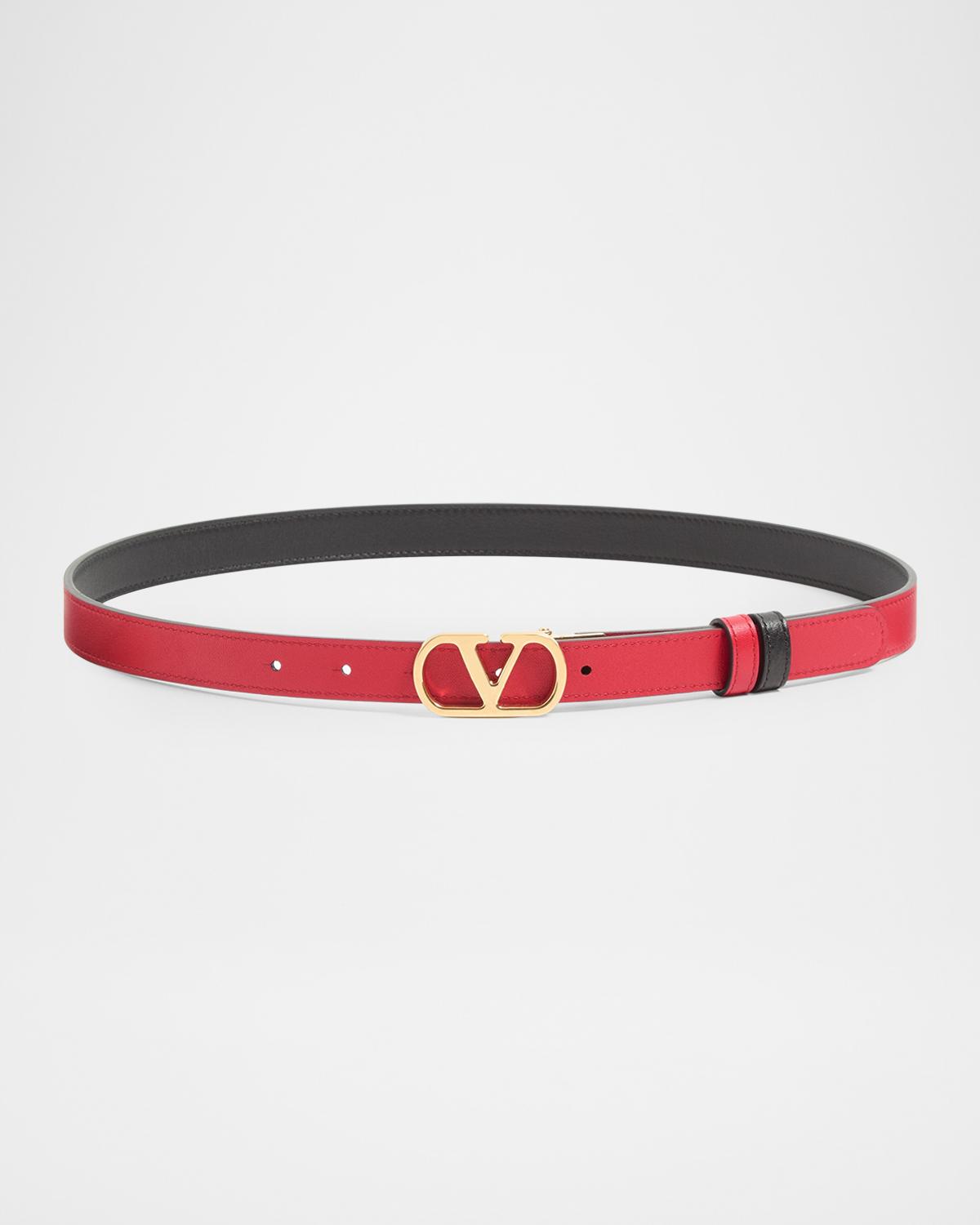 Valentino Garavani Vlogo Signature Reversible Shiny Calfskin Belt 20mm In Black/red