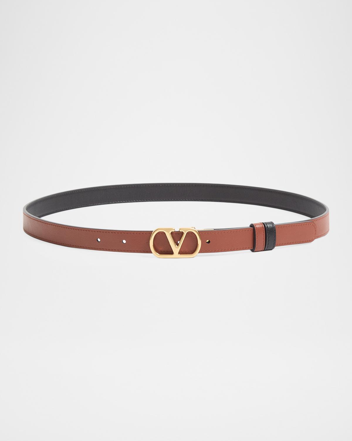 Valentino Garavani Vlogo Signature Reversible Shiny Calfskin Belt 20mm In Black/came
