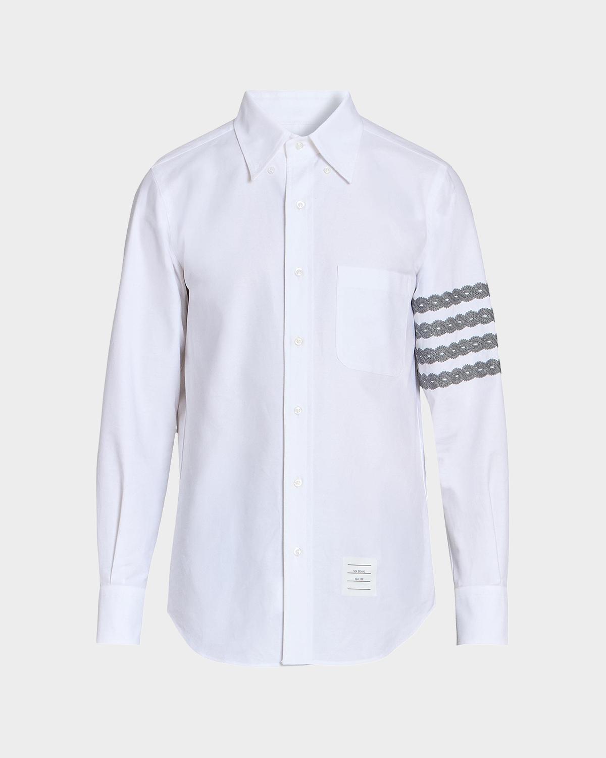 Thom Browne Men's Unraveling Cable 4-Bar Straight-Fit Oxford Shirt
