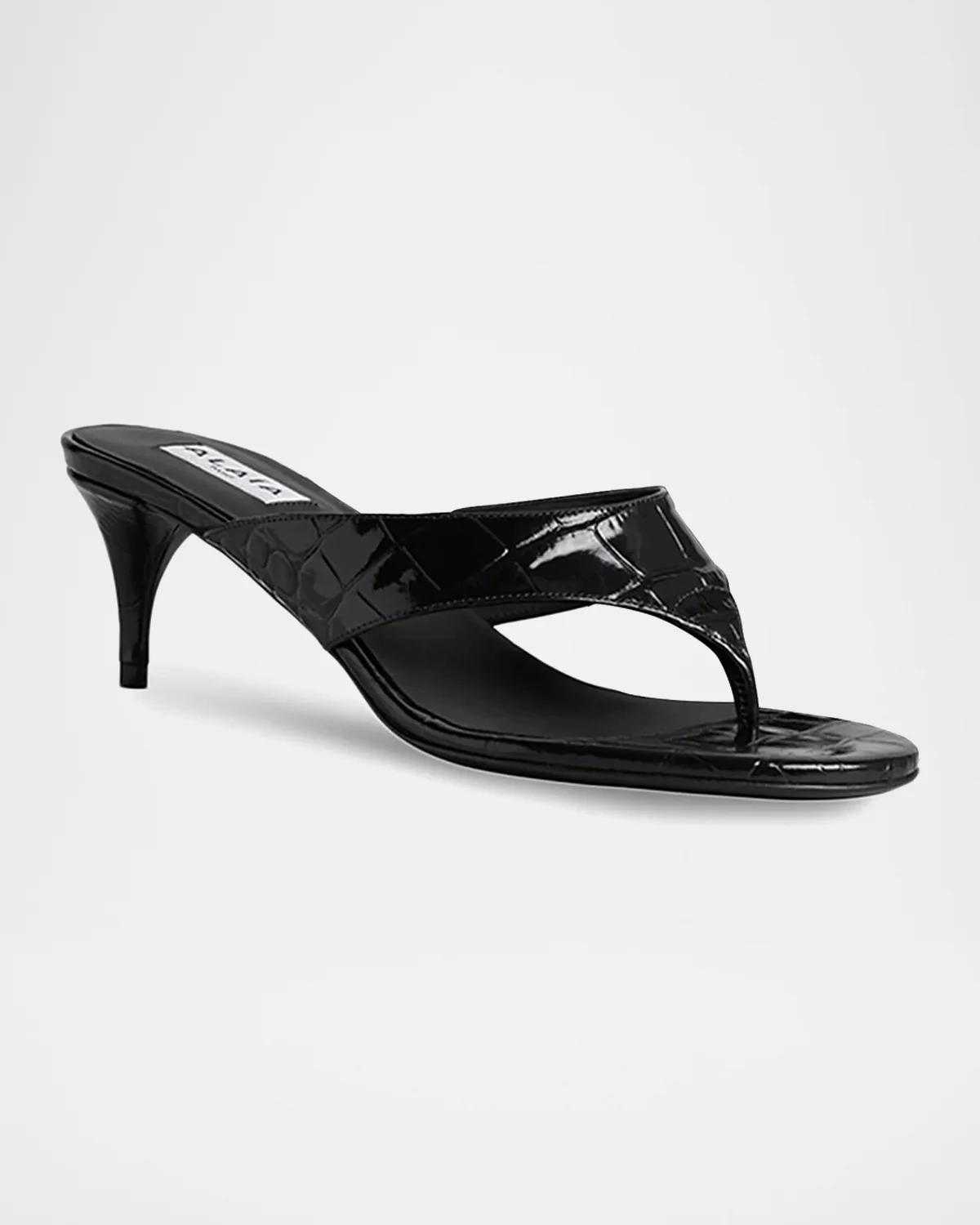 55mm Infradito Croc-Embossed Leather Thong Sandals
