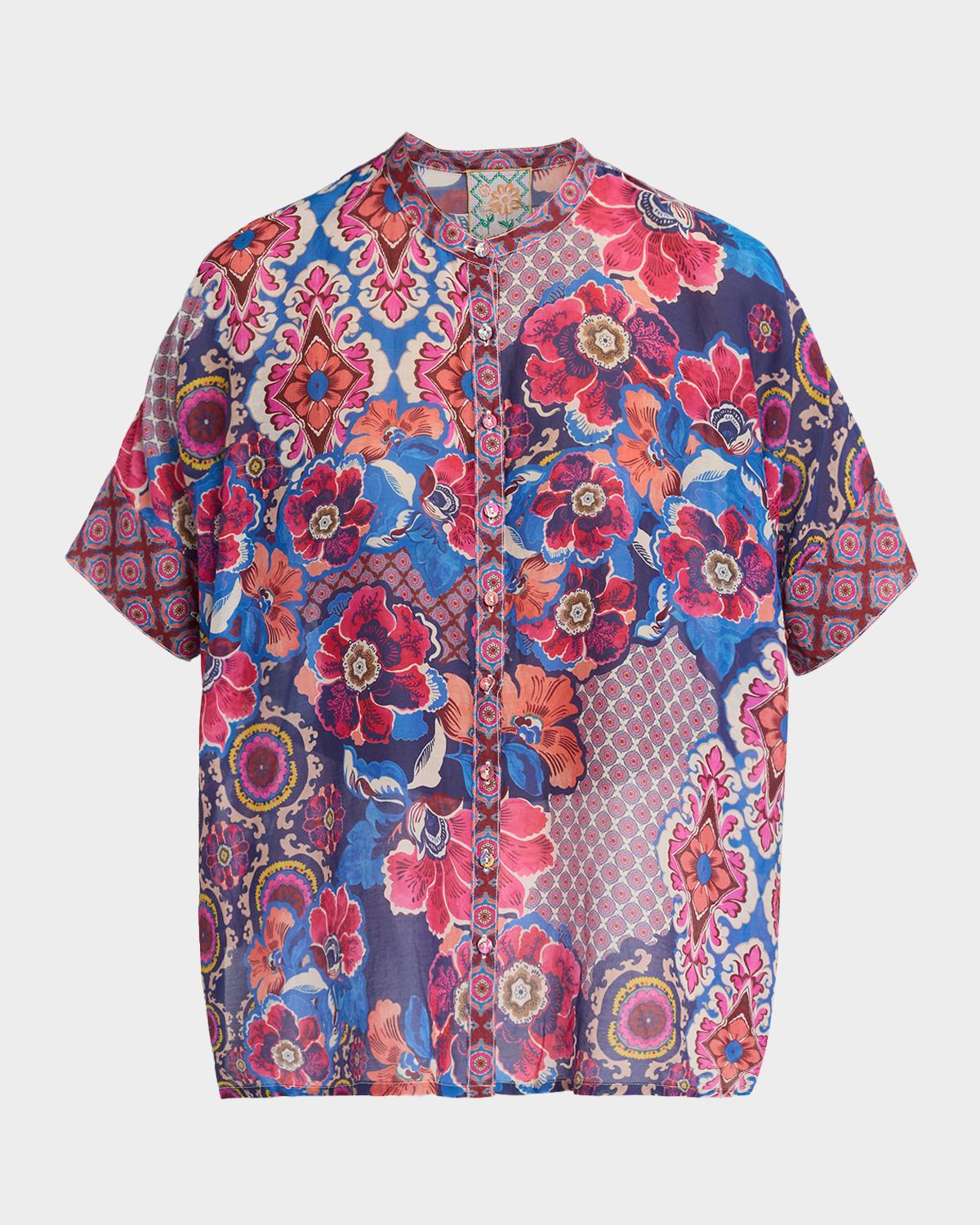 Johnny Was Shiro Floral Cotton-Silk Blouse