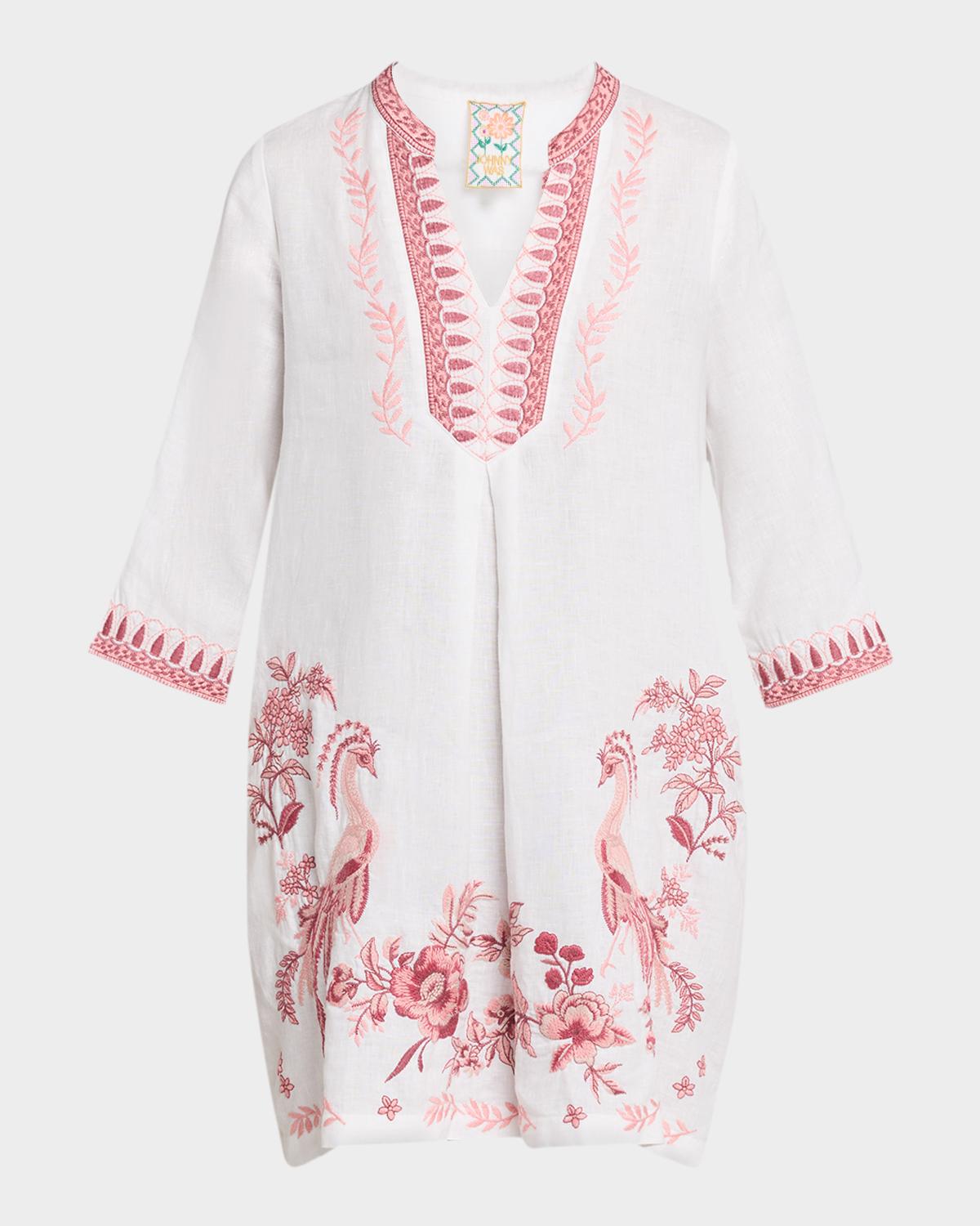 Johnny Was Embroidered Linen Mini Shift Dress