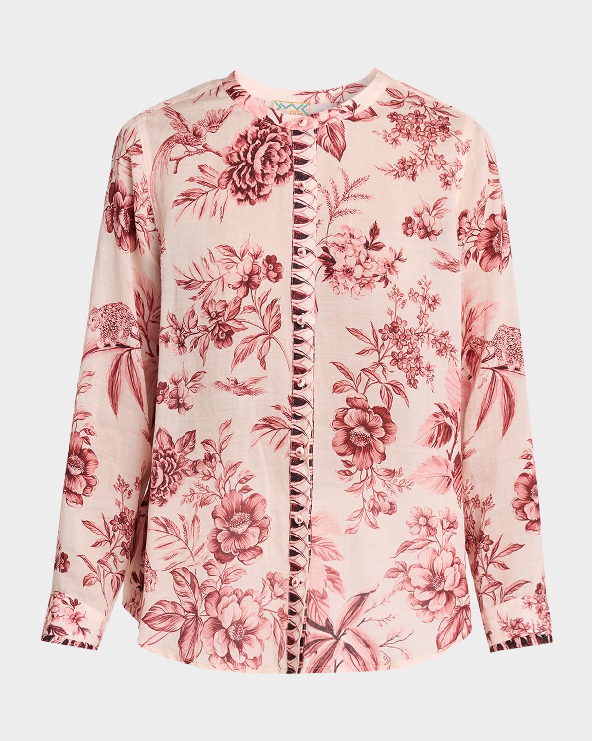 Johnny Was Ruffle-Cuff Floral Blouse