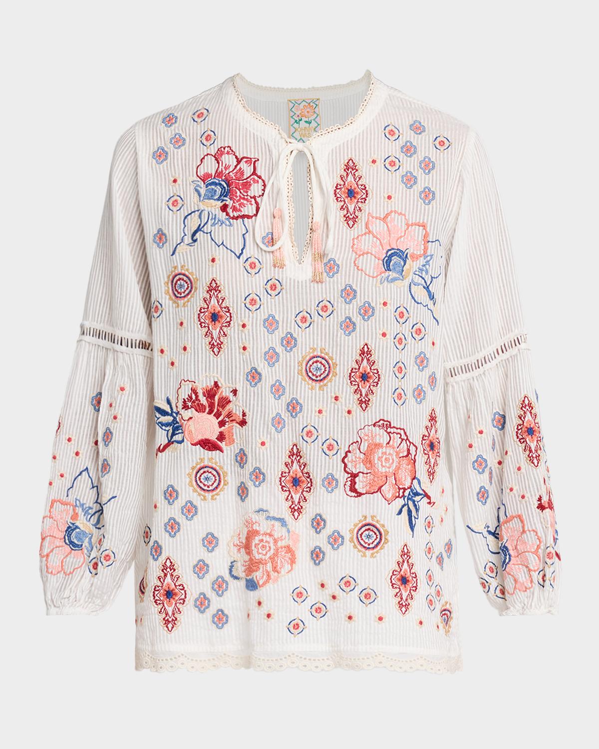Johnny Was Margaret Embroidered Cotton-Silk Blouse
