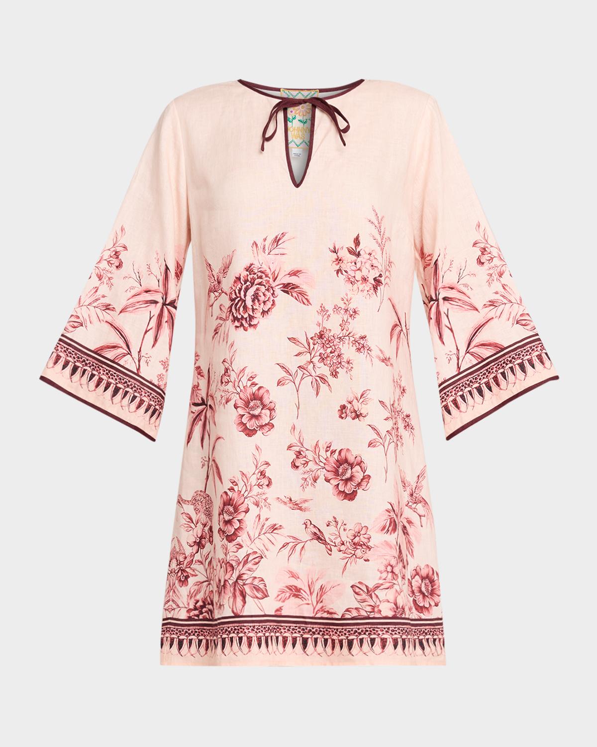 Johnny Was Floral-Print Linen Shift Dress