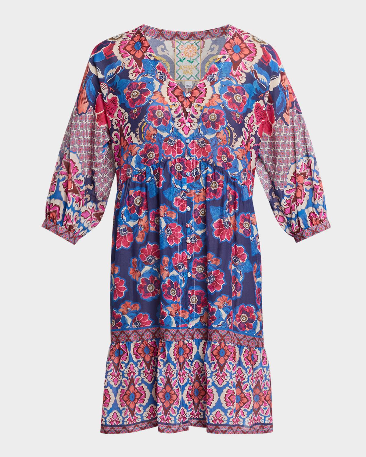 Johnny Was Bletilla Floral Cotton-Silk Mini Dress