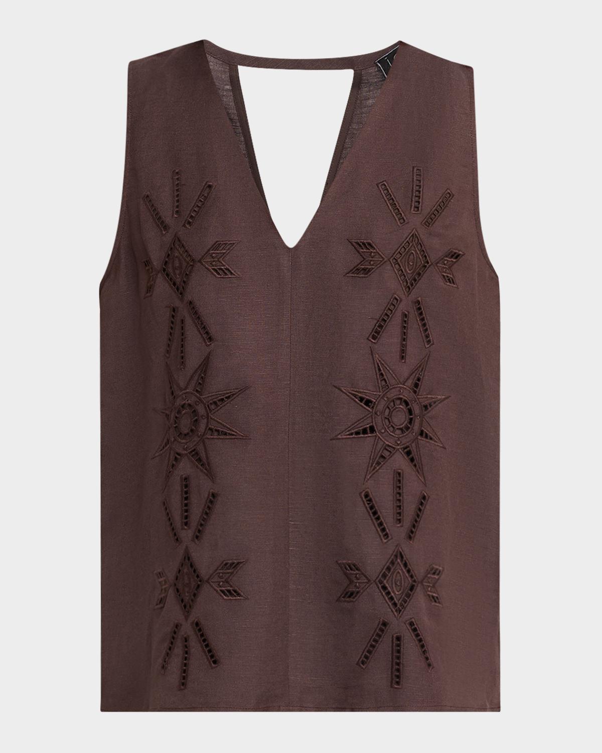 Johnny Was Talsi Sleeveless Eyelet-Embroidered Blouse