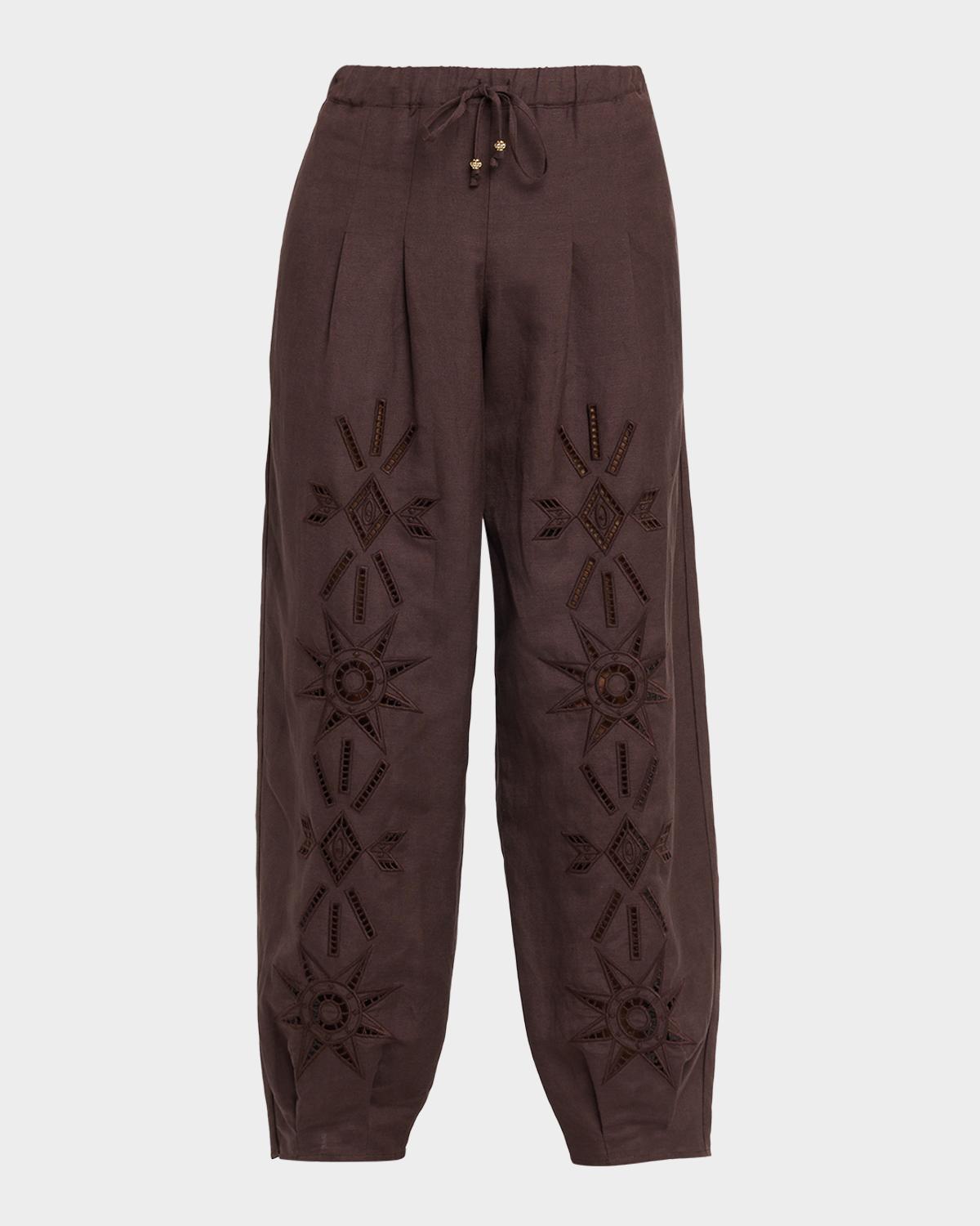 Johnny Was Lysander Eyelet-Embroidered Barrel Crop Pants