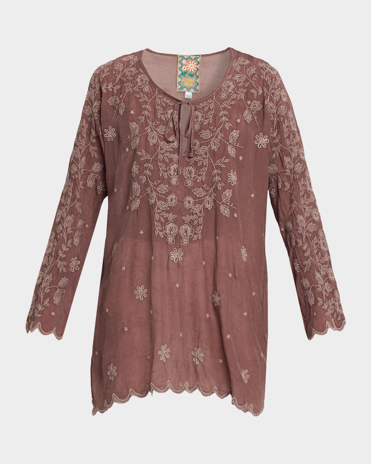 Johnny Was Zolin Floral-Embroidered Cupro Tunic