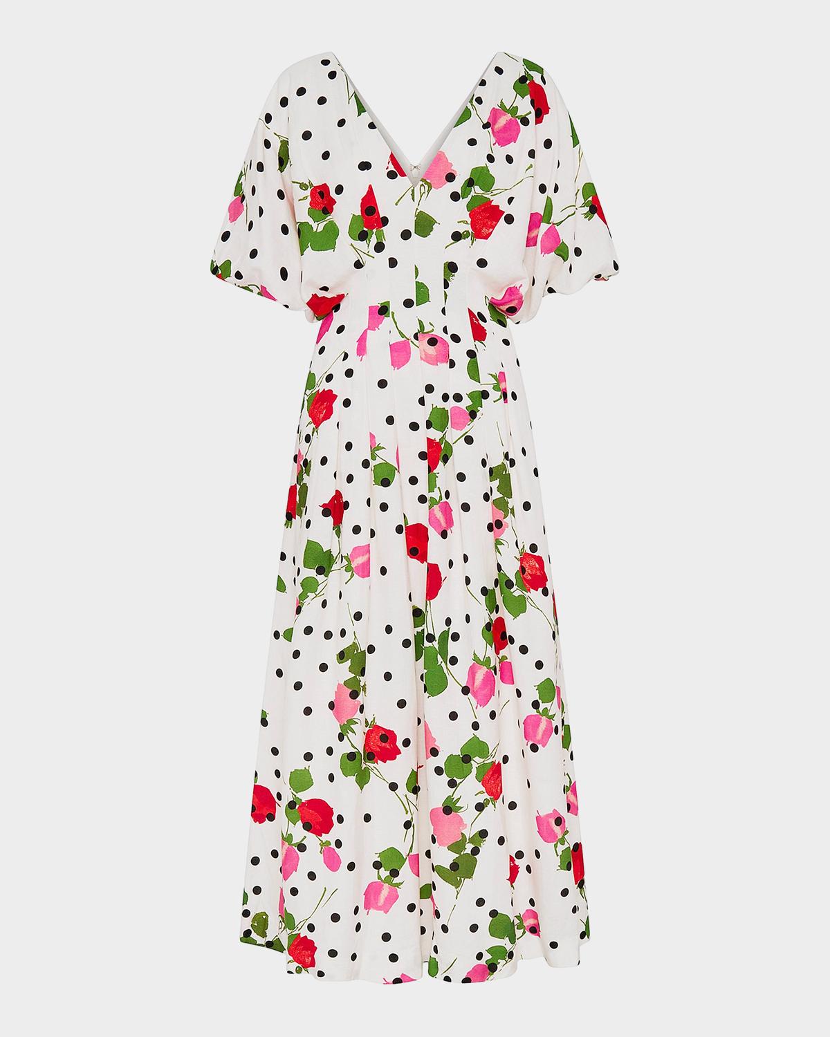 NICHOLAS Vicky Polka Dot & Floral A-Line Midi Dress