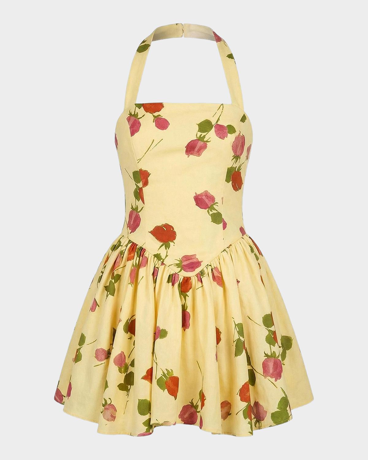 NICHOLAS Amalie Floral Linen-Blend Mini Dress
