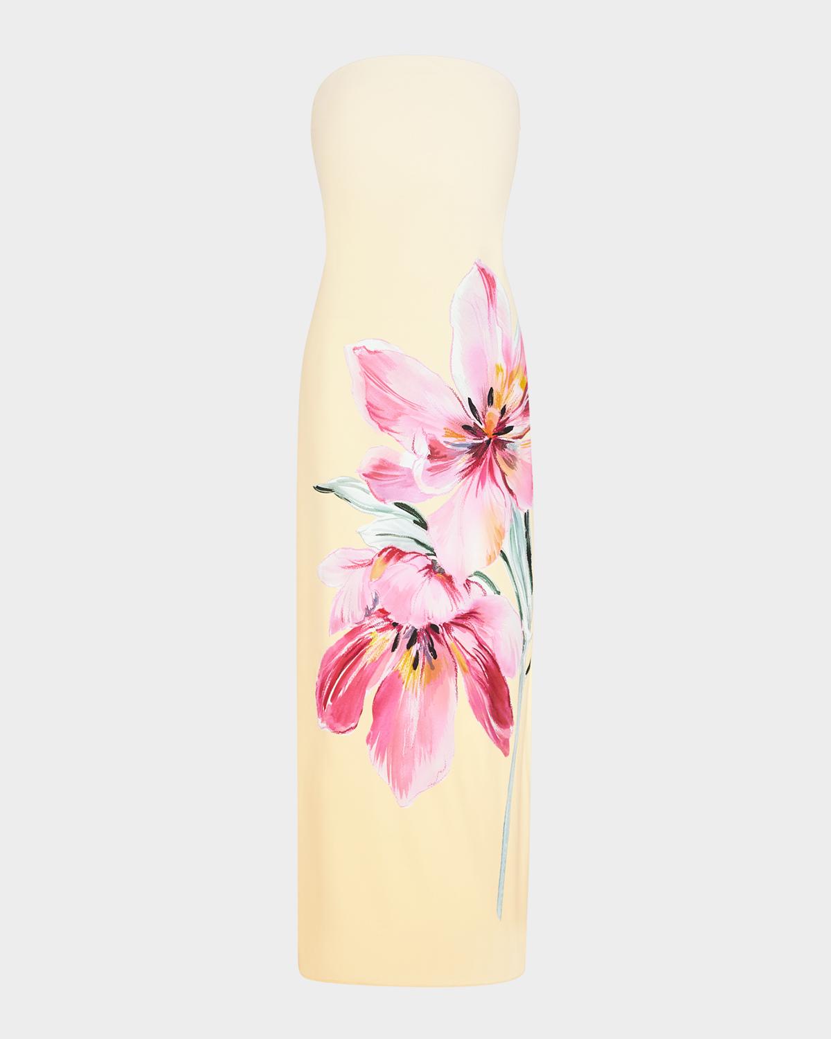 Milly Vera Strapless Floral-Print Maxi Dress