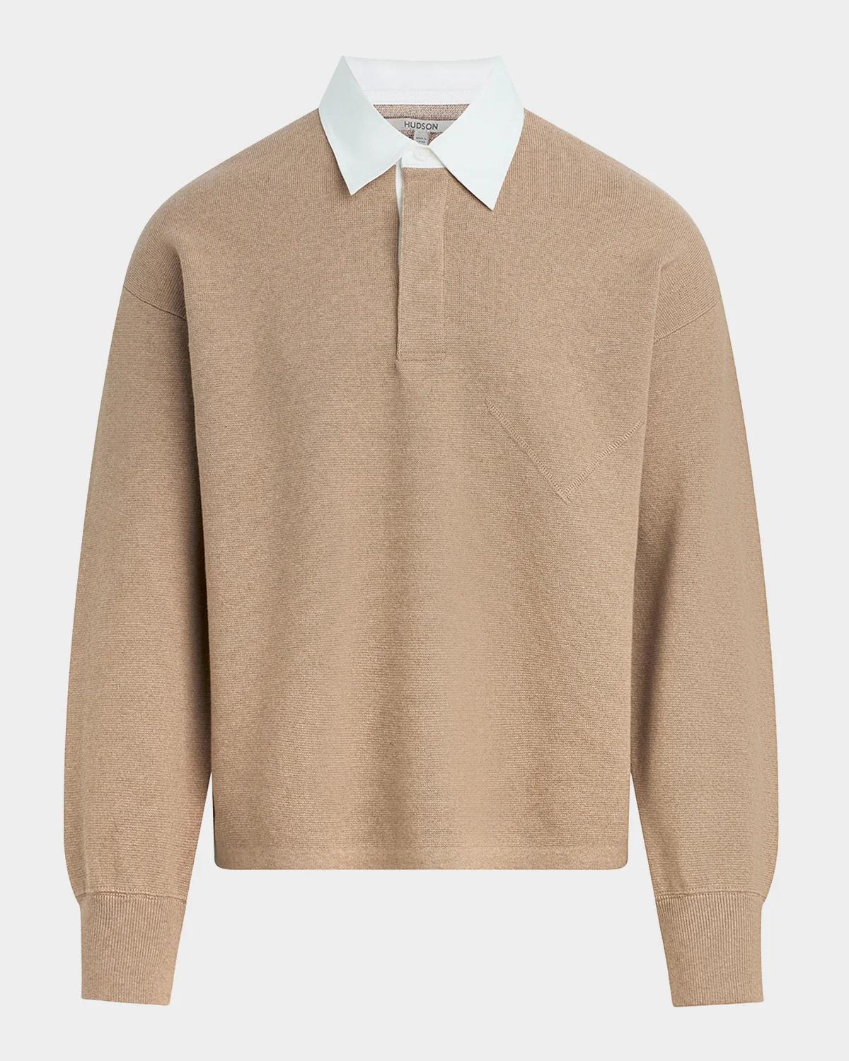 Hudson Men's Contrast-Collar Long-Sleeve Polo Sweater