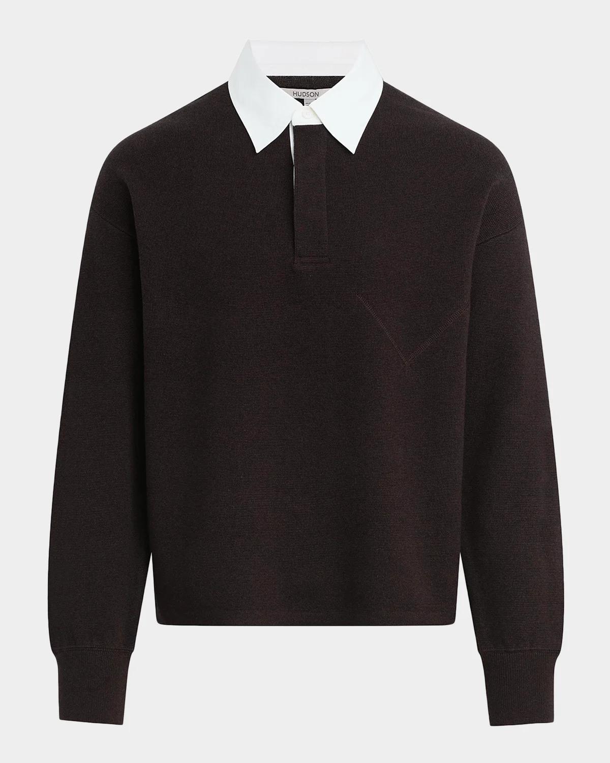 Hudson Men's Contrast Cotton-Cashmere Long-Sleeve Polo Shirt