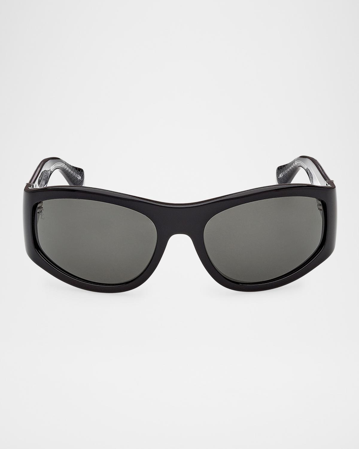 Men & apos;s Temple-Logo Acetate Rectangle Sunglasses