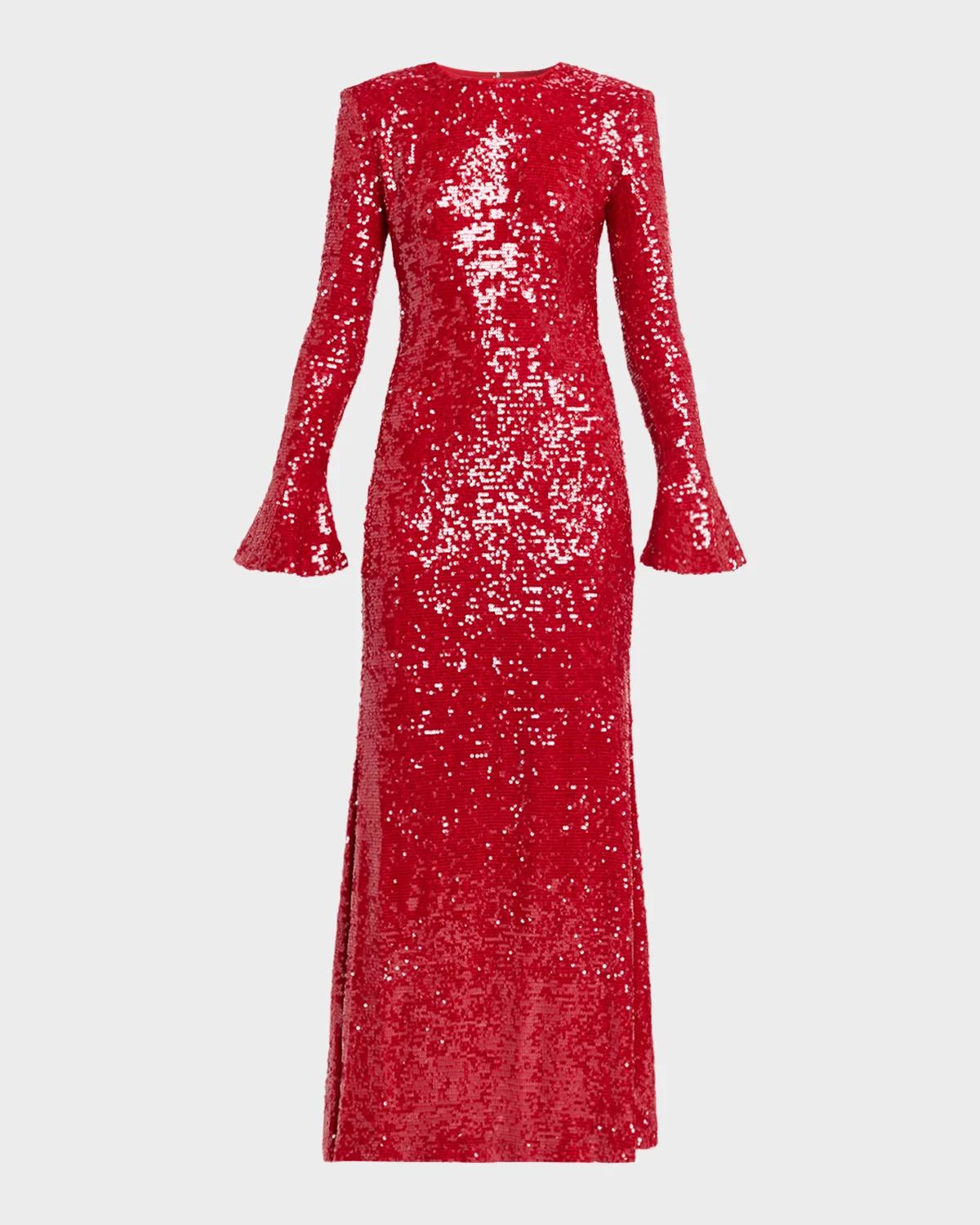LAPOINTE Sequined Viscose Flare-Sleeve Maxi Dress