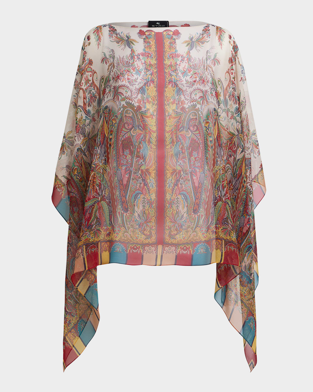 Etro Paisley Foliage Motif Silk Poncho Top In Multi