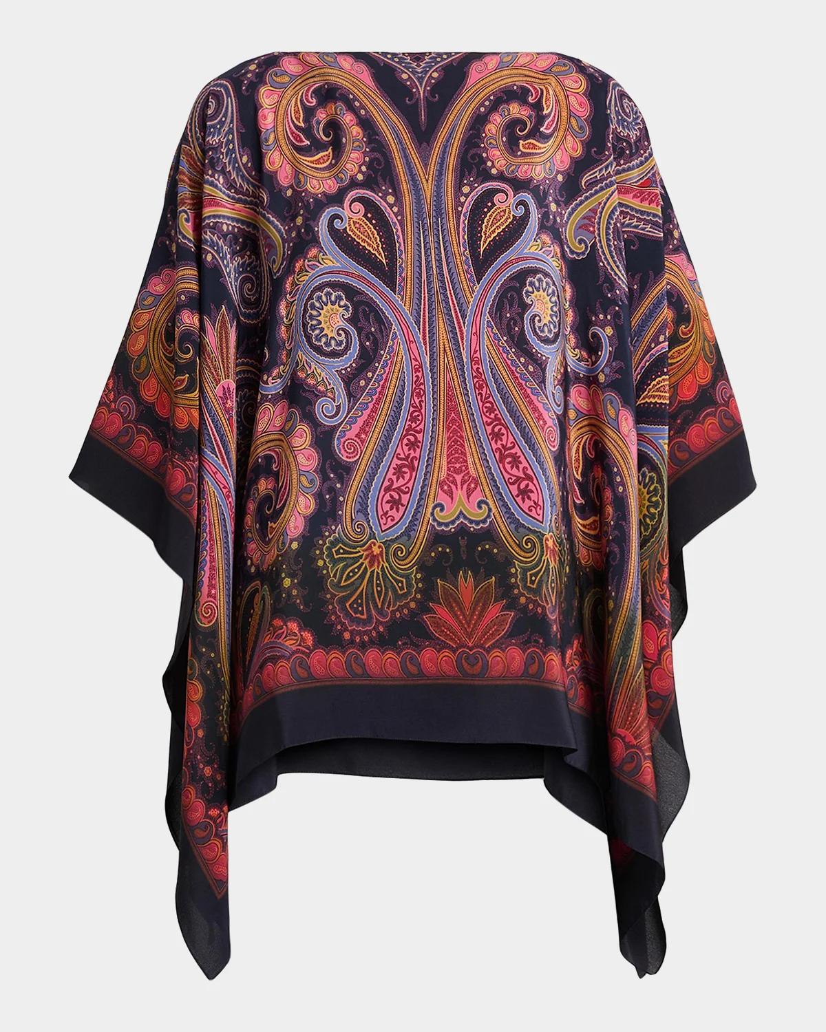 Etro Paisley Degradé Silk Poncho Top