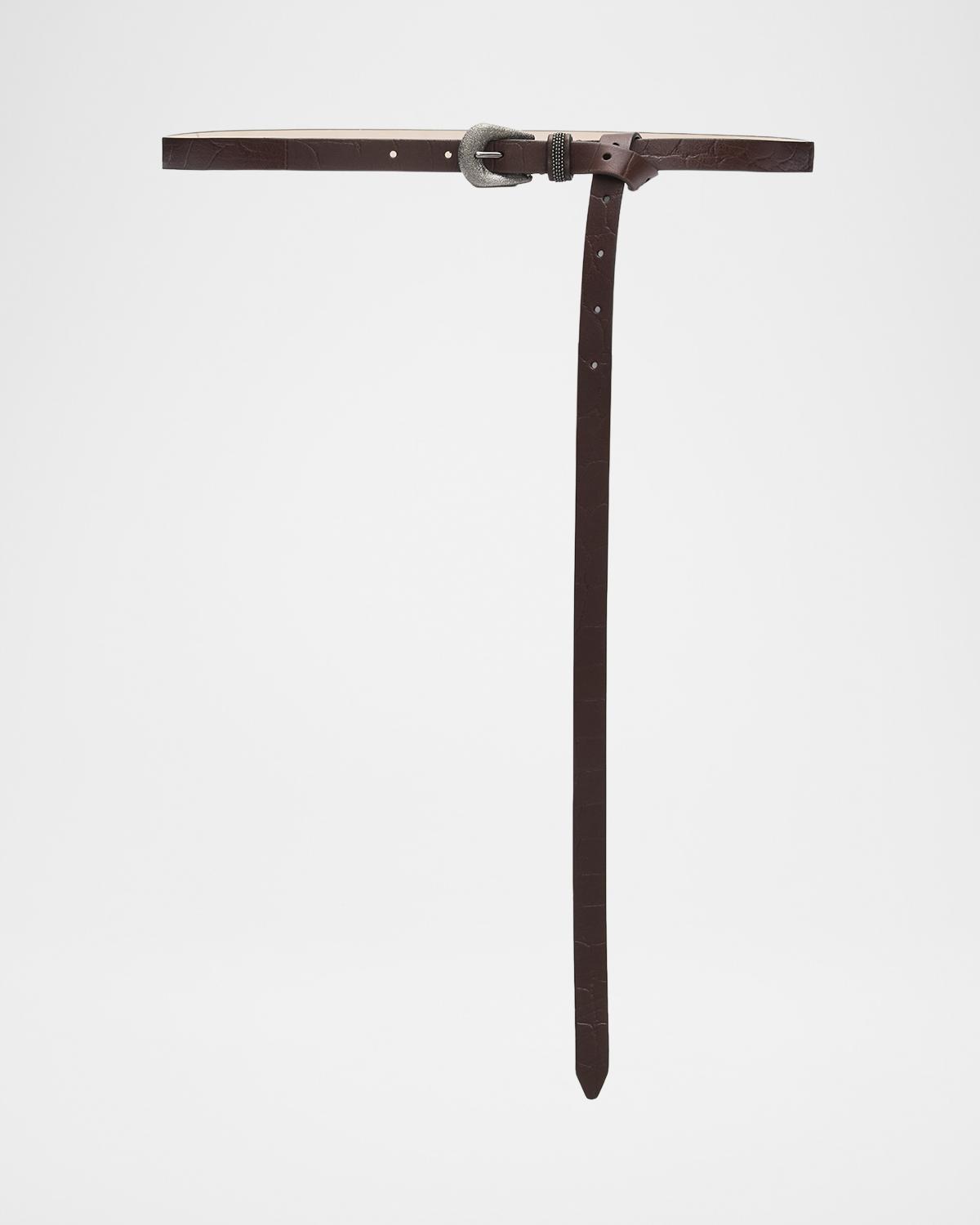 Long Croc-Embossed Leather Belt