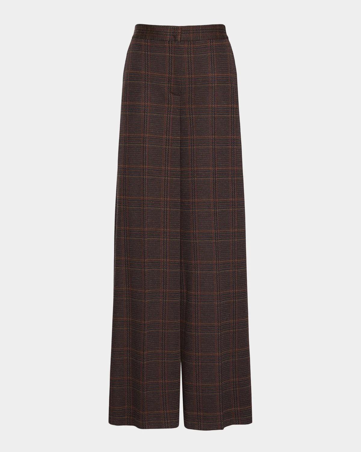 Check Wool Wide-Leg Pants