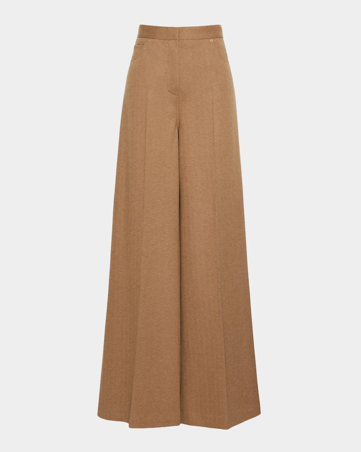 Wool Herringbone Wide-Leg Trousers