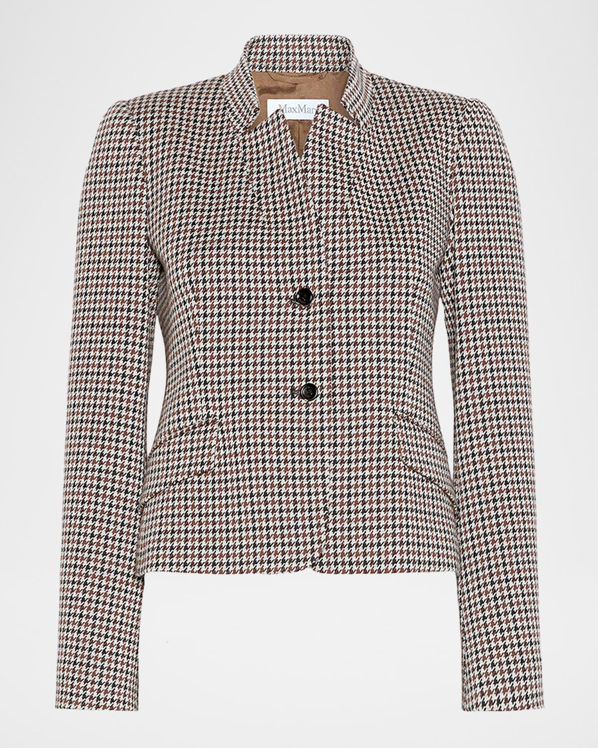 Houndstooth Wool Single-Breasted Jacket