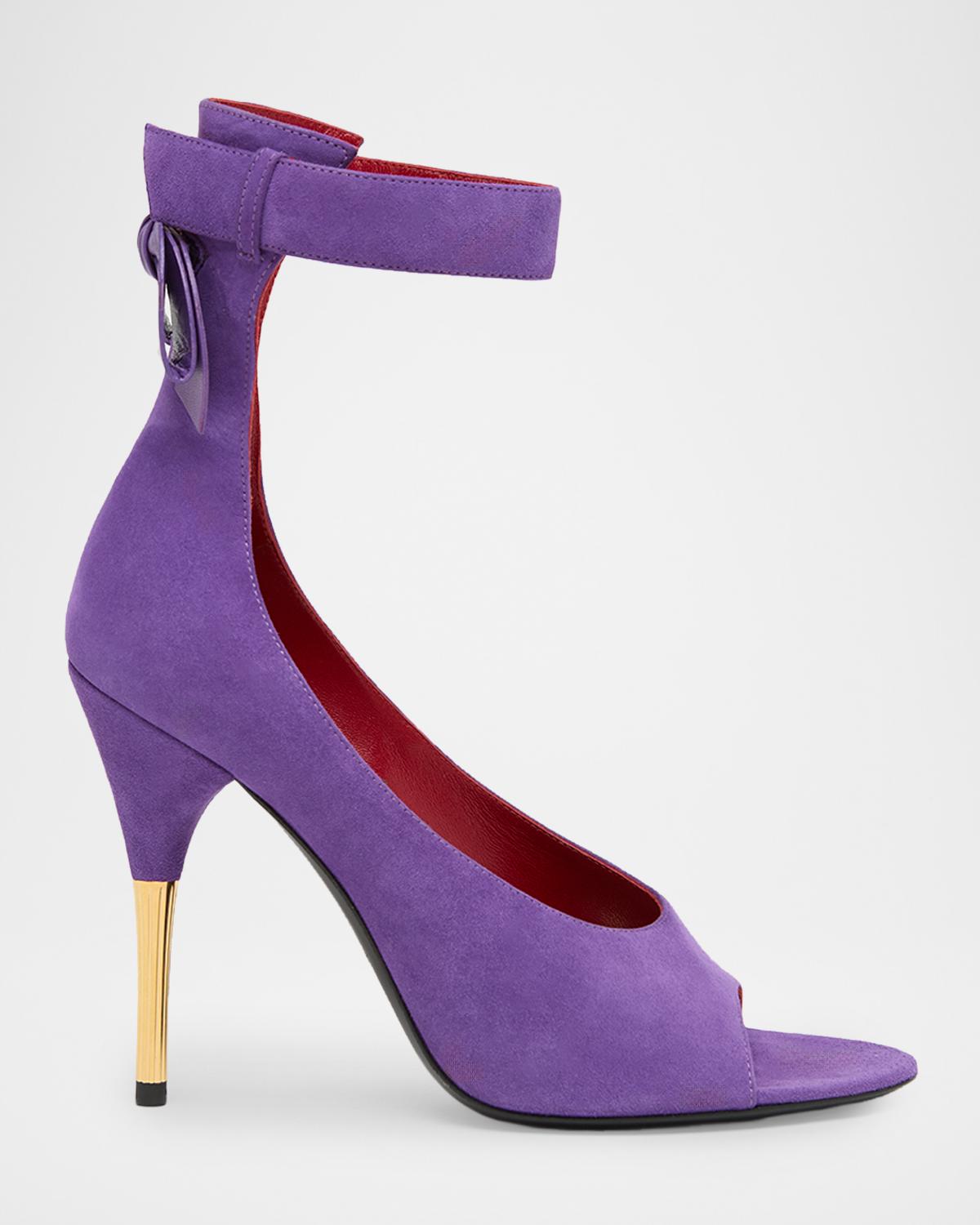 Valentino Garavani Suede Bow-back Stiletto Sandal In 817 Viola