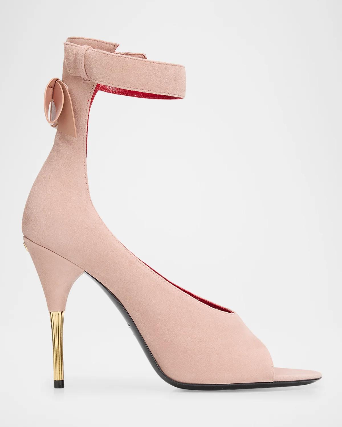 Suede Bow-Back Stiletto Sandal