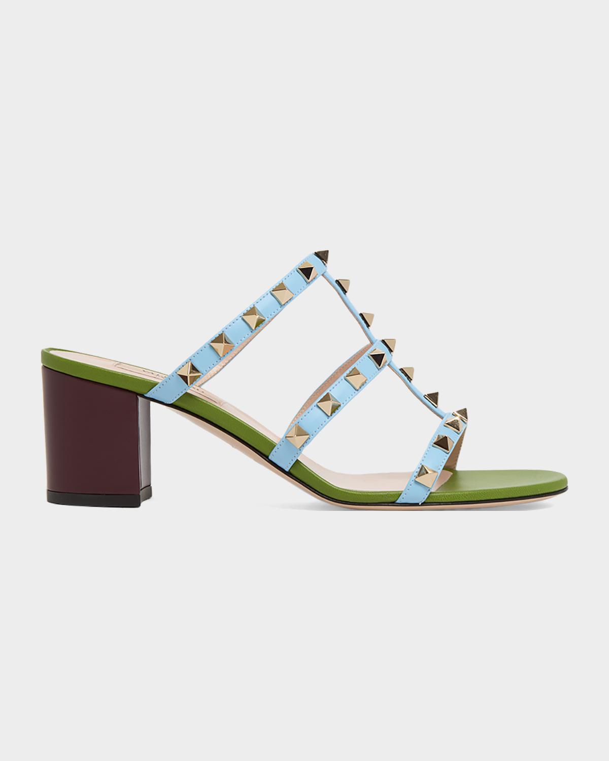 Valentino Garavani 60mm Rockstud Caged Slide Sandals In 4es Chartr