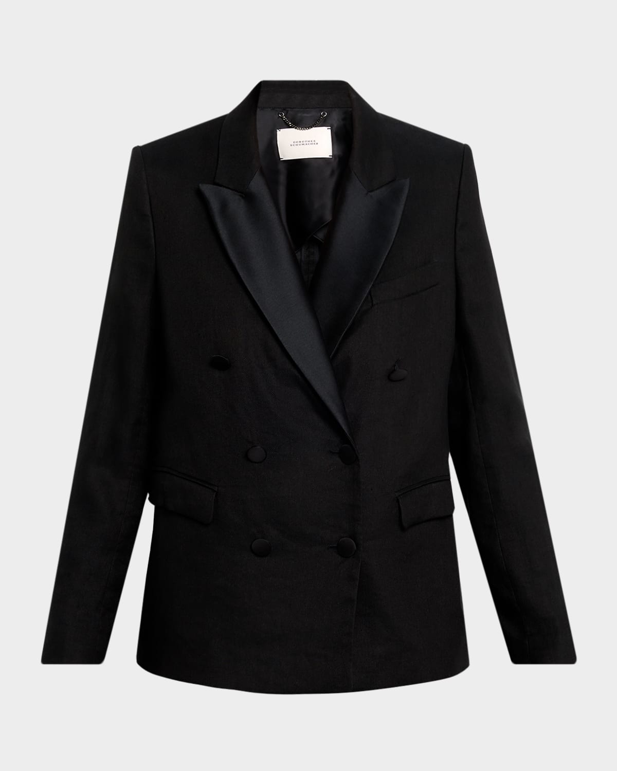 Dorothee Schumacher Casual Sophistication Linen-cotton Tuxedo Blazer In Black